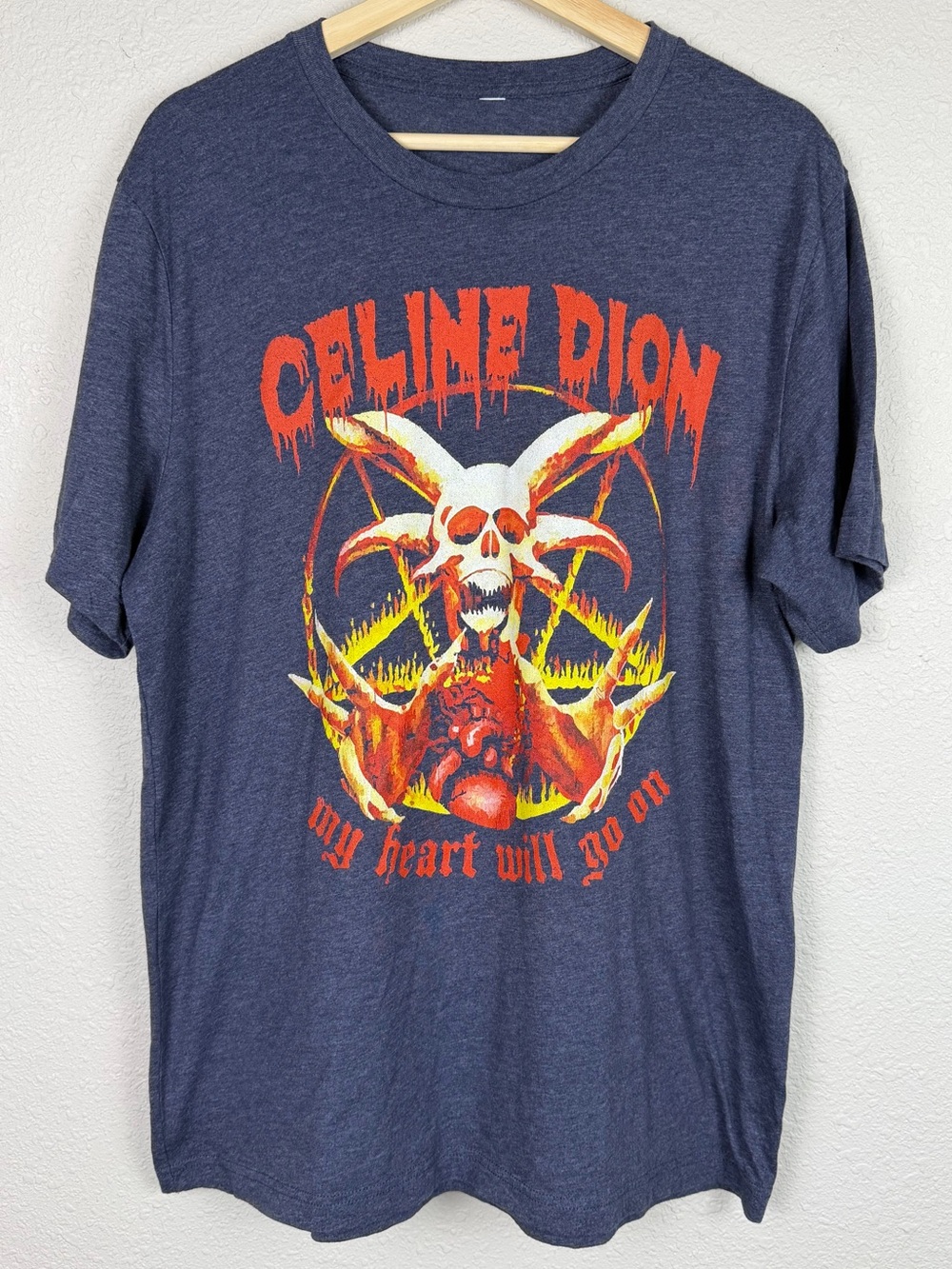 Celine Dion My Heart Will Go On Horror Graphic T Shirt Heather Blue NO TAG
